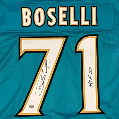 Tony Boselli custom stitched jersey in teal green with gold accents