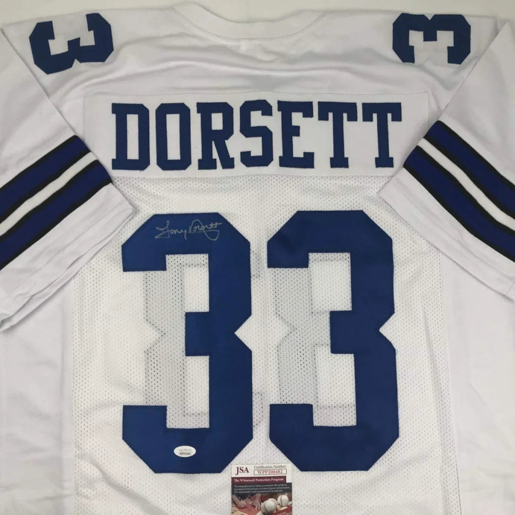 White Tony Dorsett custom jersey signed for sports league fans and collectors