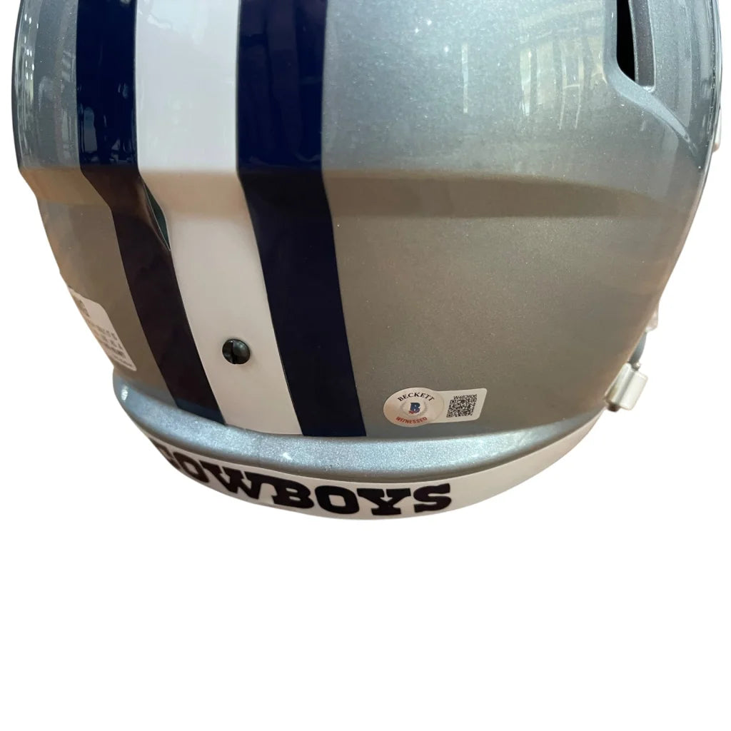 Tony Dorsett signed Dallas Cowboys deluxe silver helmet with blue and white stripes