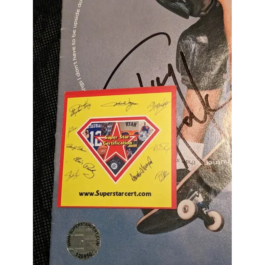 Autographed sports memorabilia certification sticker on Tony Hawk Signed Got Milk Ad