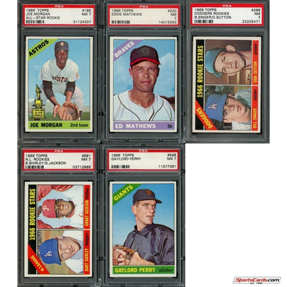 Collection of five graded 1966 Topps Baseball cards in Topps Baseball Complete Set Break Box