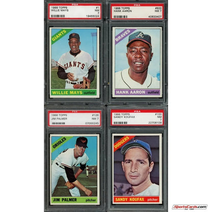Four graded vintage baseball cards from the Topps Baseball Complete Set Break Box