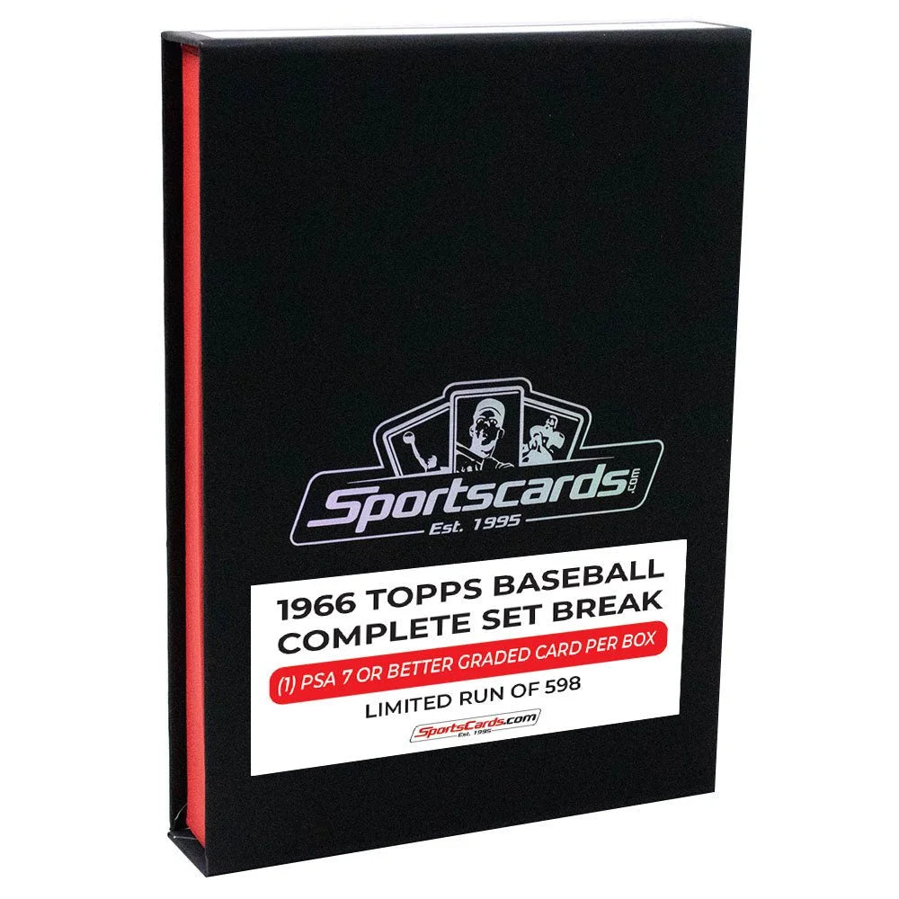 Black box with 1966 Topps Baseball complete set break and PSA graded card inside