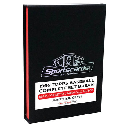 Black box with 1966 Topps Baseball complete set break and PSA graded card inside