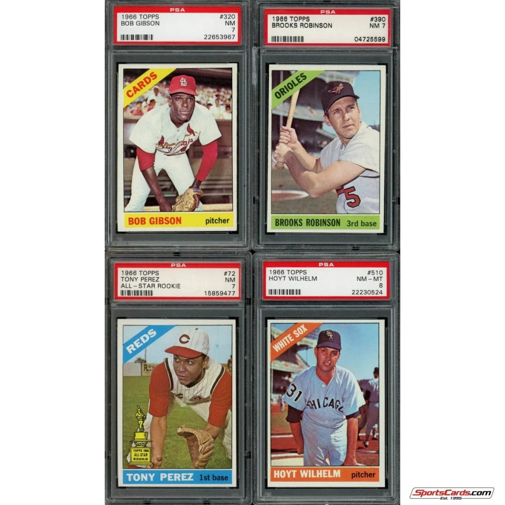 Four graded 1968 Topps Baseball cards inside a Topps Baseball Complete Set Break Box