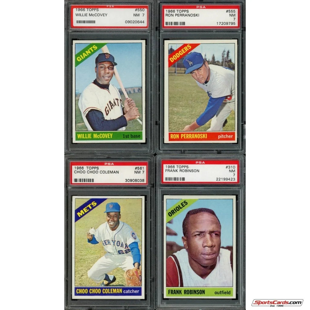 Four graded 1966 Topps baseball cards in Topps Baseball Complete Set Break Box