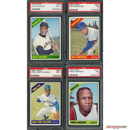 Four graded 1966 Topps baseball cards in Topps Baseball Complete Set Break Box