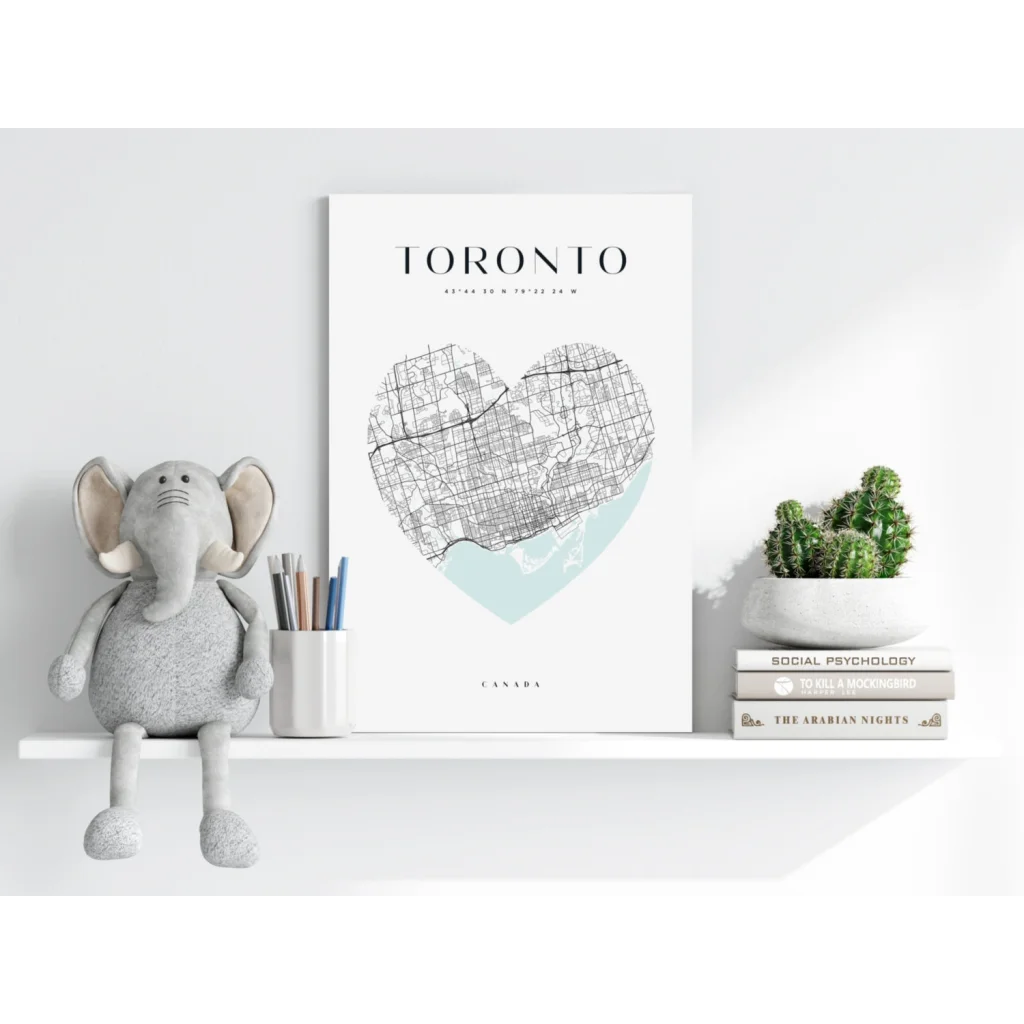 Heart Shaped Toronto Map Insigne Aluminum Print with White Frame