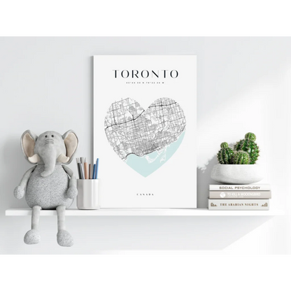 Heart Shaped Toronto Map Insigne Aluminum Print with White Frame