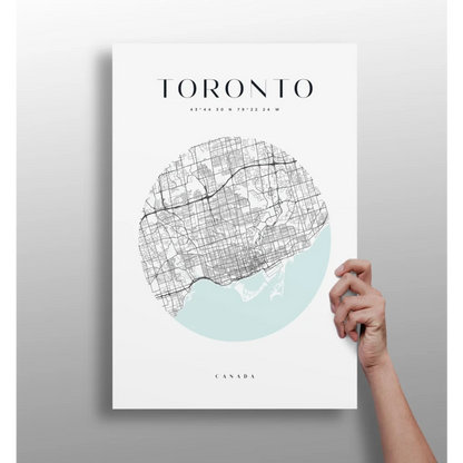Minimalist Toronto map on insigne aluminum prints for modern homes
