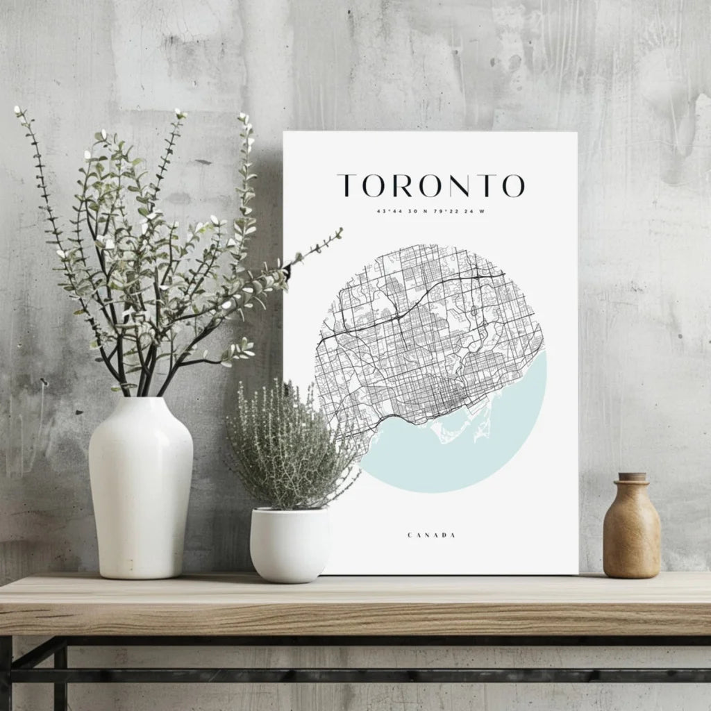 Minimalist Toronto map on insigne aluminum print for modern homes