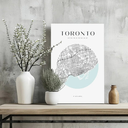 Minimalist Toronto map on insigne aluminum print for modern homes