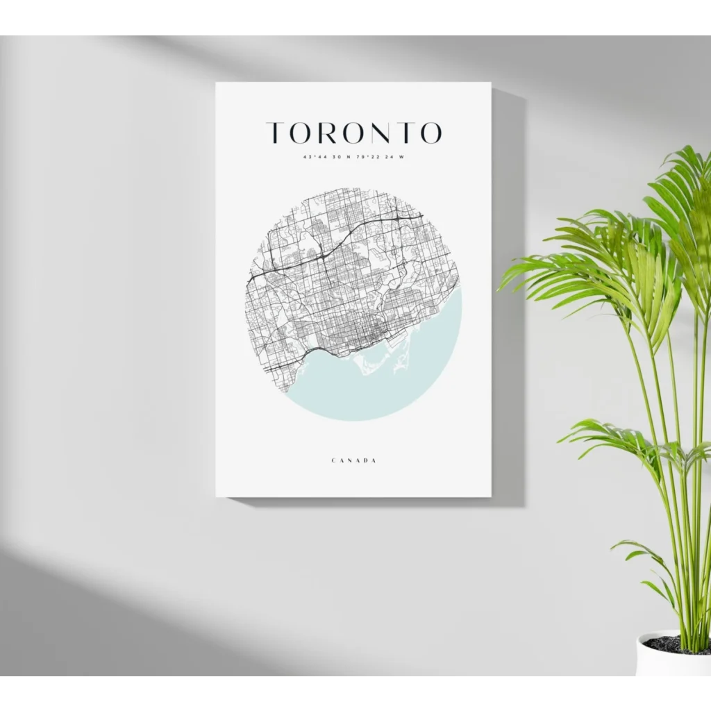 Minimalist Toronto map on insigne aluminum print for modern homes