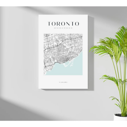 Minimalist Toronto map on insigne aluminum print with white frame