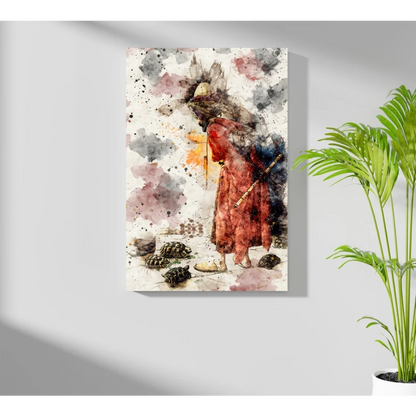 Mystical turtle in red robes on insigne aluminum prints watercolor art