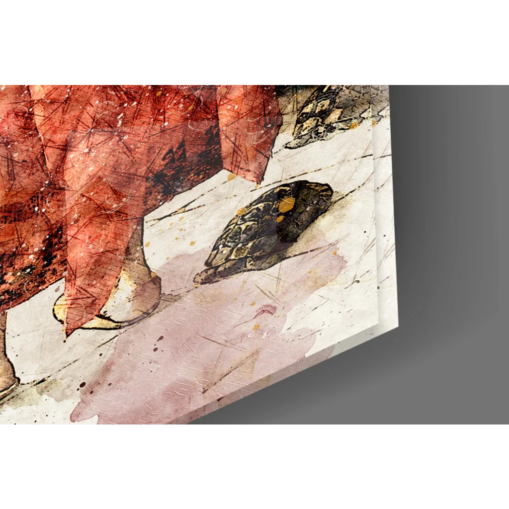 Stunning abstract glass wall art with red black splatters on white