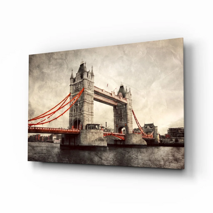 Tower Bridge Sepia Canvas Wall Art with Red Cables | Insigneart USA | vintageantiquesgifts.com