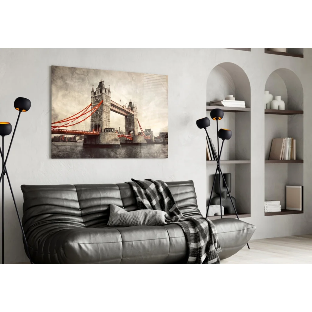 Tower Bridge Sepia Canvas Wall Art with Red Cables | Contemporary Home Wall Art | vintageantiquesgifts.com