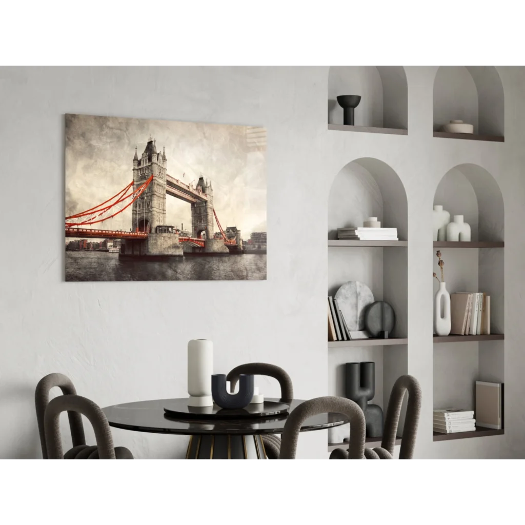 Sepia Tower Bridge canvas wall art with red cables