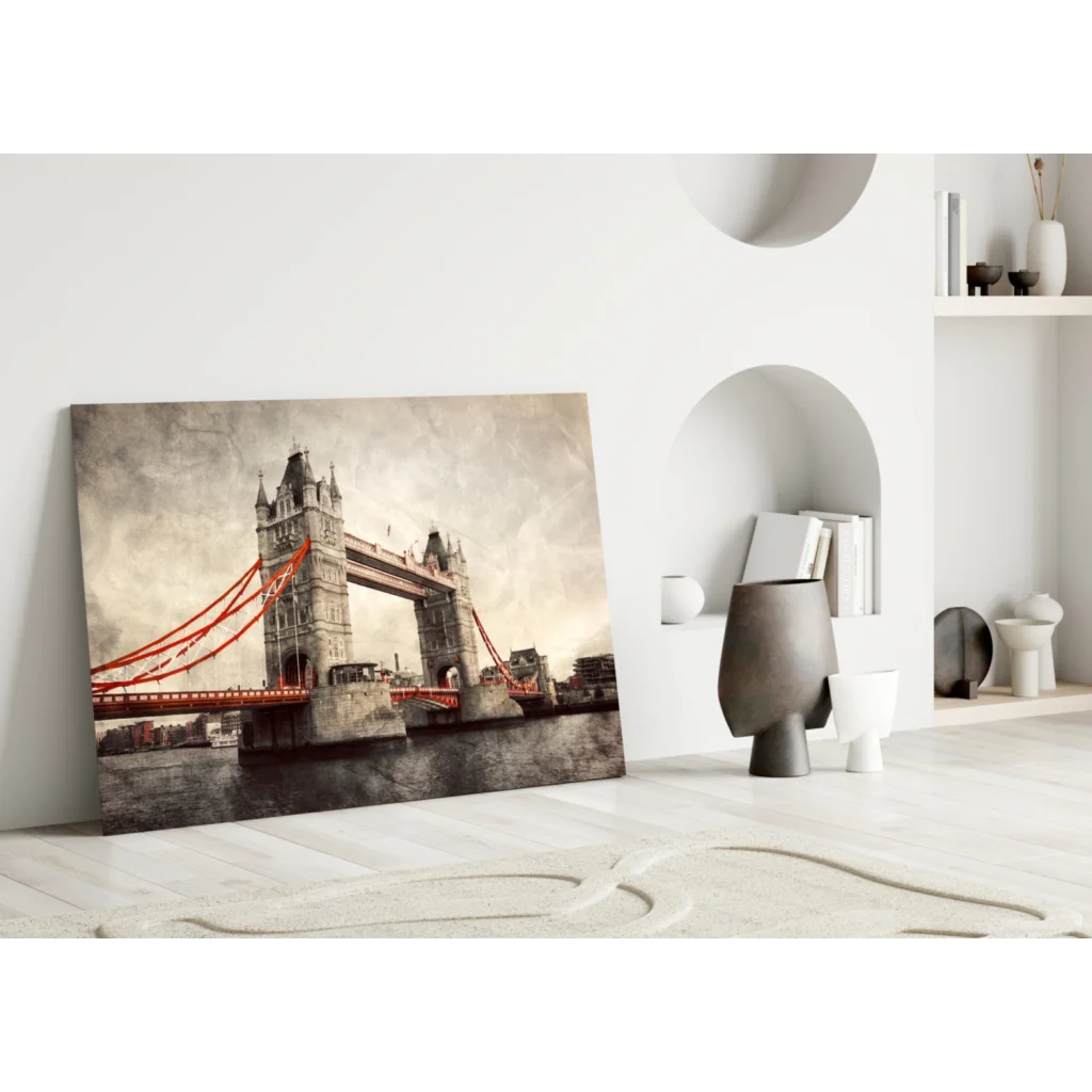 Tower Bridge Sepia Canvas Wall Art with Red Cables | Modern Wall Art Decor | vintageantiquesgifts.com