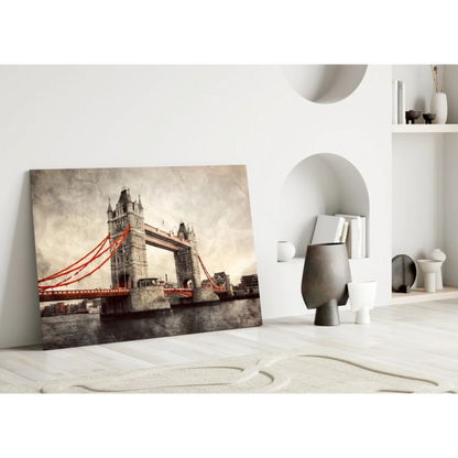 Tower Bridge Sepia Canvas Wall Art with Red Cables | Modern Wall Art Decor | vintageantiquesgifts.com