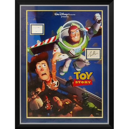 Framed Toy Story movie poster with Tom Hanks autographs, Buzz and Woody