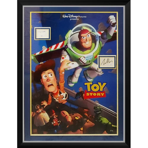 Framed Toy Story movie poster with Tom Hanks autographs, Buzz and Woody