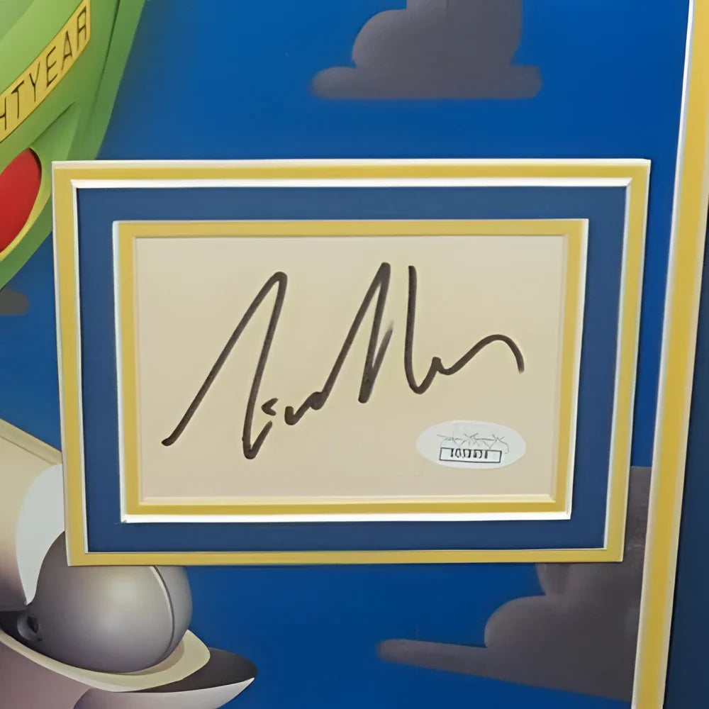 Toy Story movie poster framed with Tom Hanks autograph on cream paper