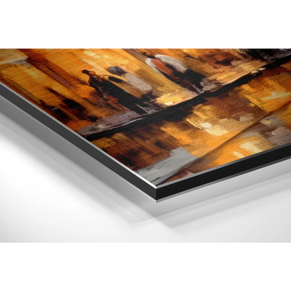 Abstract orange brown black strokes on brushed aluminium dibond wall art