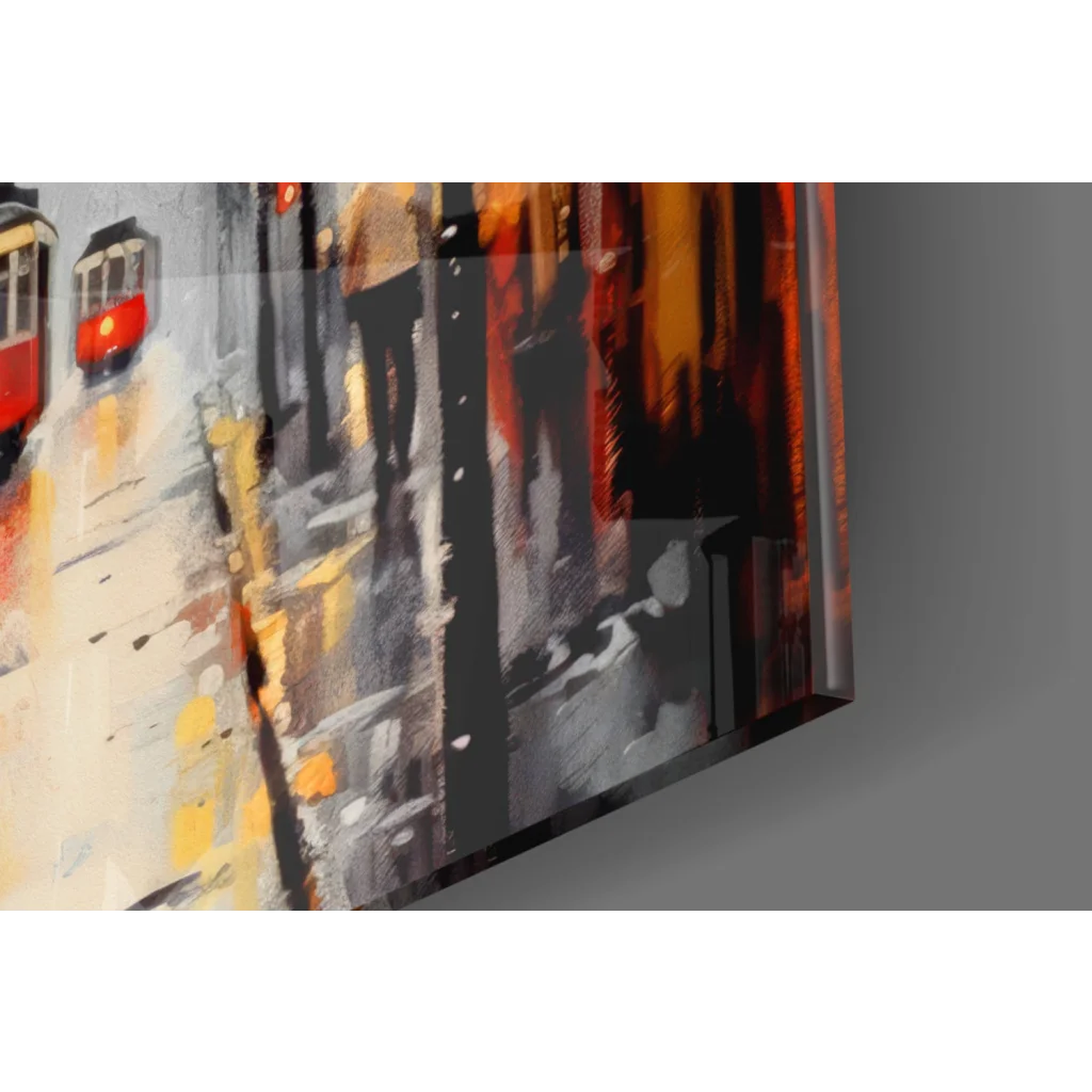 Abstract red orange black gray cityscape glass wall art print