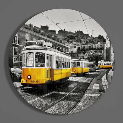 Vintage Tram Route 28 Tempered Glass Art with Size Comparison | Modern Wall Art Decor | vintageantiquesgifts.com