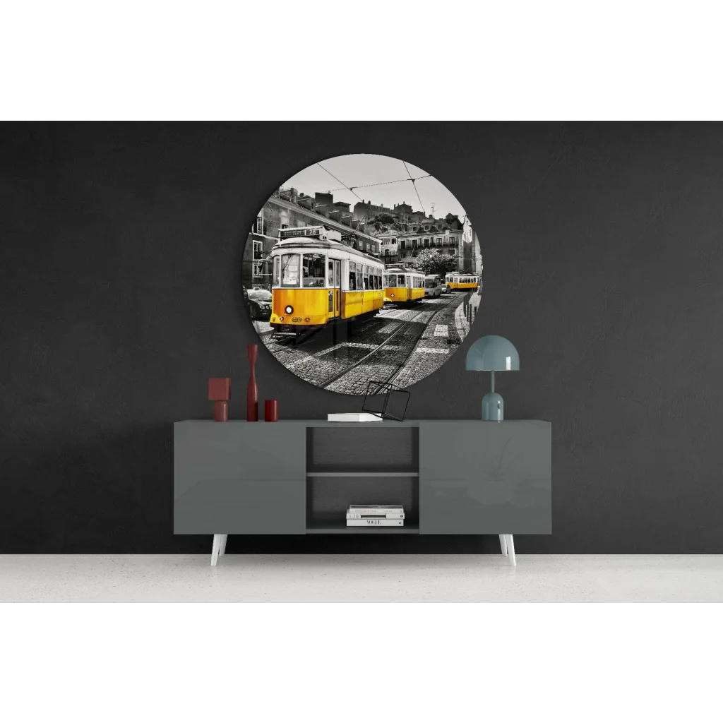 Vintage Tram Route 28 Tempered Glass Art with Size Comparison | Contemporary Home Wall Art | vintageantiquesgifts.com