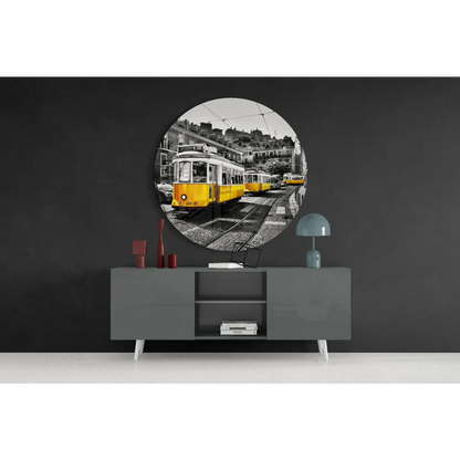 Vintage Tram Route 28 Tempered Glass Art with Size Comparison | Contemporary Home Wall Art | vintageantiquesgifts.com