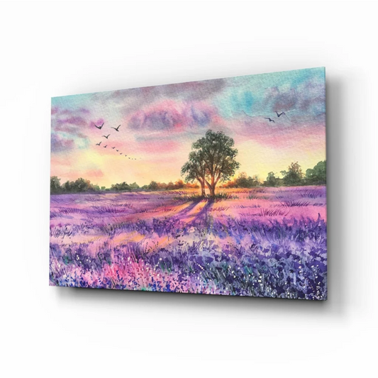 Lavender Sunset Canvas Wall Art with Purple Skies and Birds | Insigneart USA | vintageantiquesgifts.com