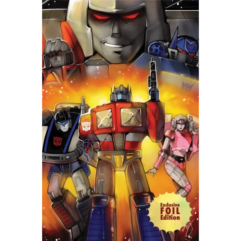 Transformers #24 foil comic book featuring red and gold optimus prime with iconic emblem by sukesha ray virgin cover