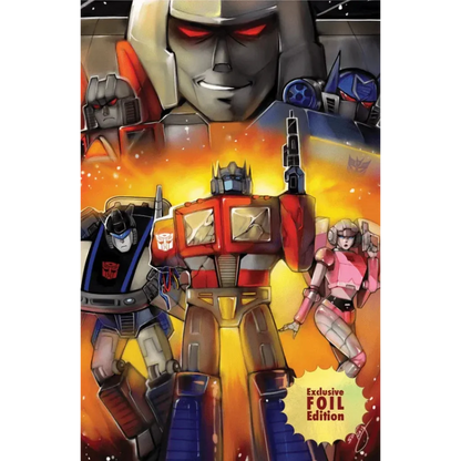 Transformers #24 foil comic book featuring red and gold optimus prime with iconic emblem by sukesha ray virgin cover