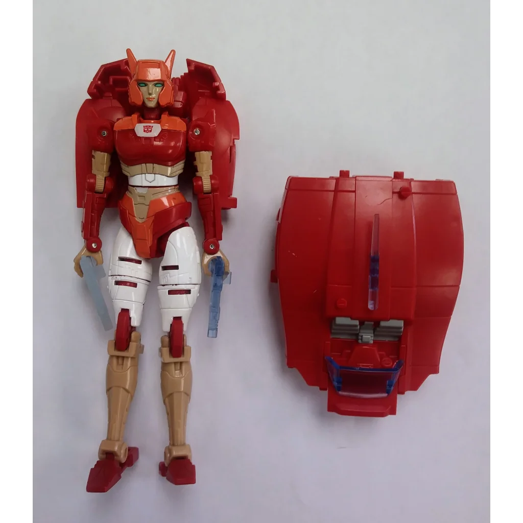 Red and white Autobot Elita-1 Transformers action figure with blue accents
