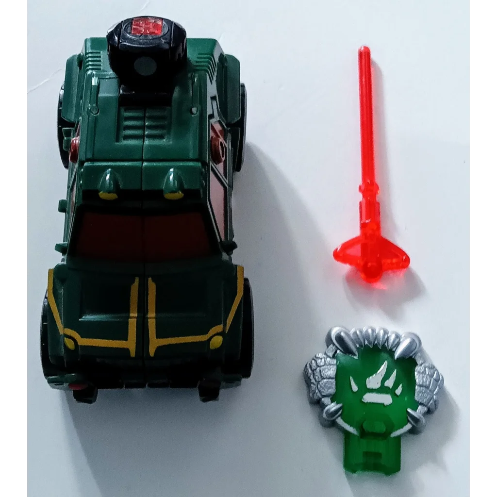 Vintage 2005 Transformers action figure Autobot Overhaul with green black toy car