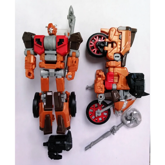 Orange red Transformers action figure set Wreck-Gar robot to motorcycle