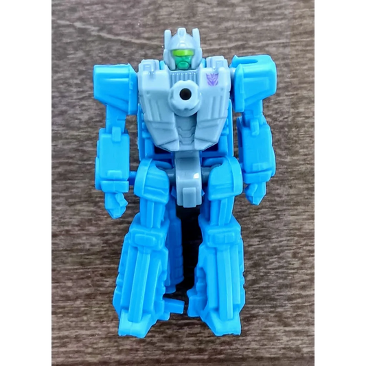 Blue and white Transformers Battle Masters Decepticon Blowpipe robot with green eyes