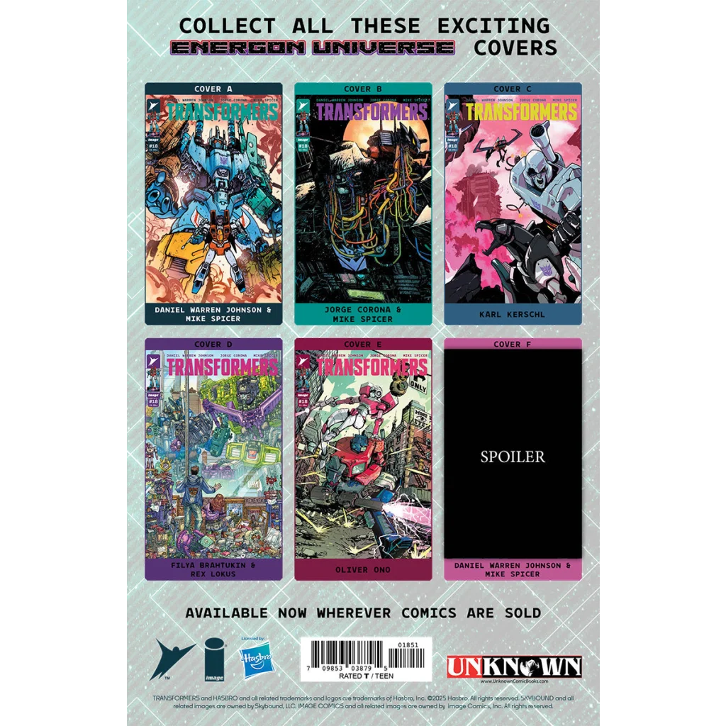 Transformers comic Tyler Kirkham negative space virgin variant poster featuring comic covers