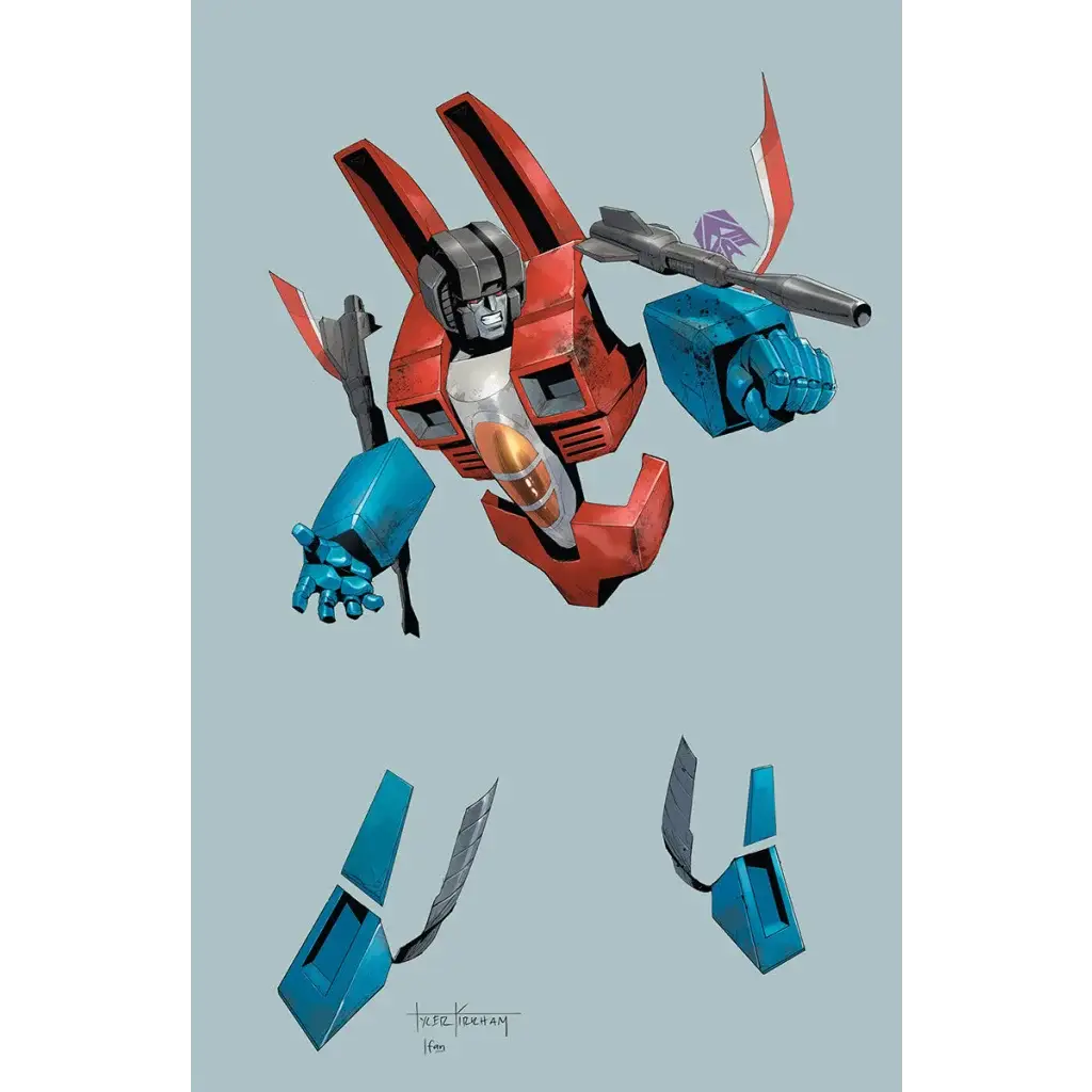 Red and blue Transformer robot on stunning comic book cover