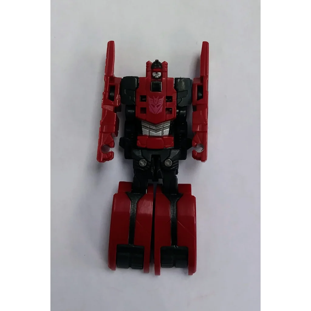 Red and black Decepticon Frenzy Data Disc Transformer robot toy with wheels