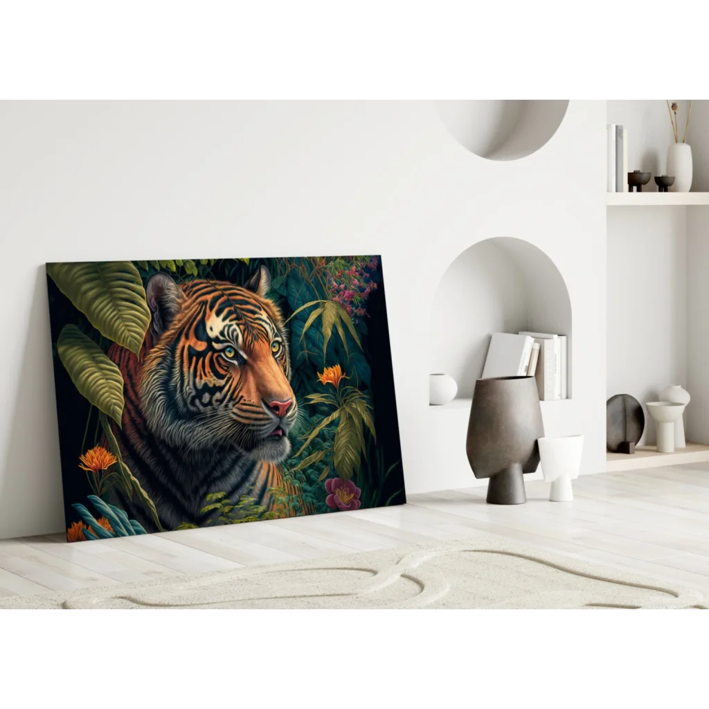 Fierce Tiger Glass Wall Art with Tropical Jungle Vibes | Modern Wall Art Decor | vintageantiquesgifts.com