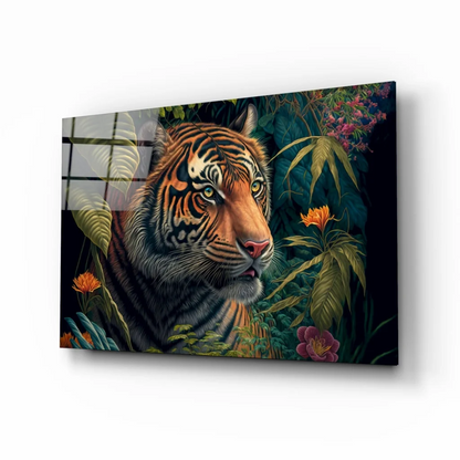 Fierce Tiger Glass Wall Art with Tropical Jungle Vibes | Insigneart USA | vintageantiquesgifts.com