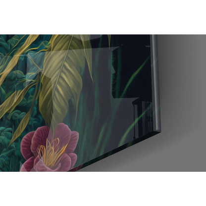 Sleek glass wall art with fierce tiger and tropical jungle vibes