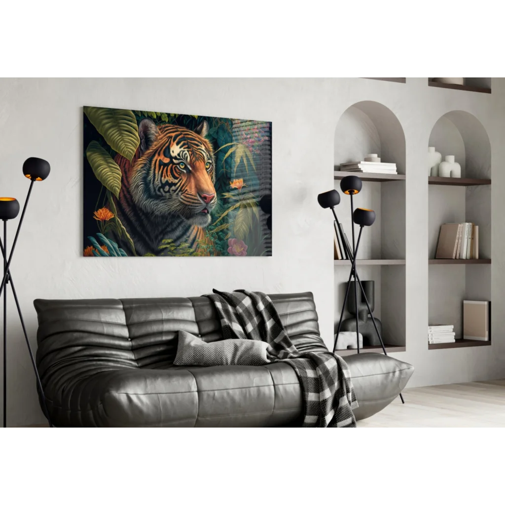 Fierce Tiger Glass Wall Art with Tropical Jungle Vibes | Contemporary Home Wall Art | vintageantiquesgifts.com