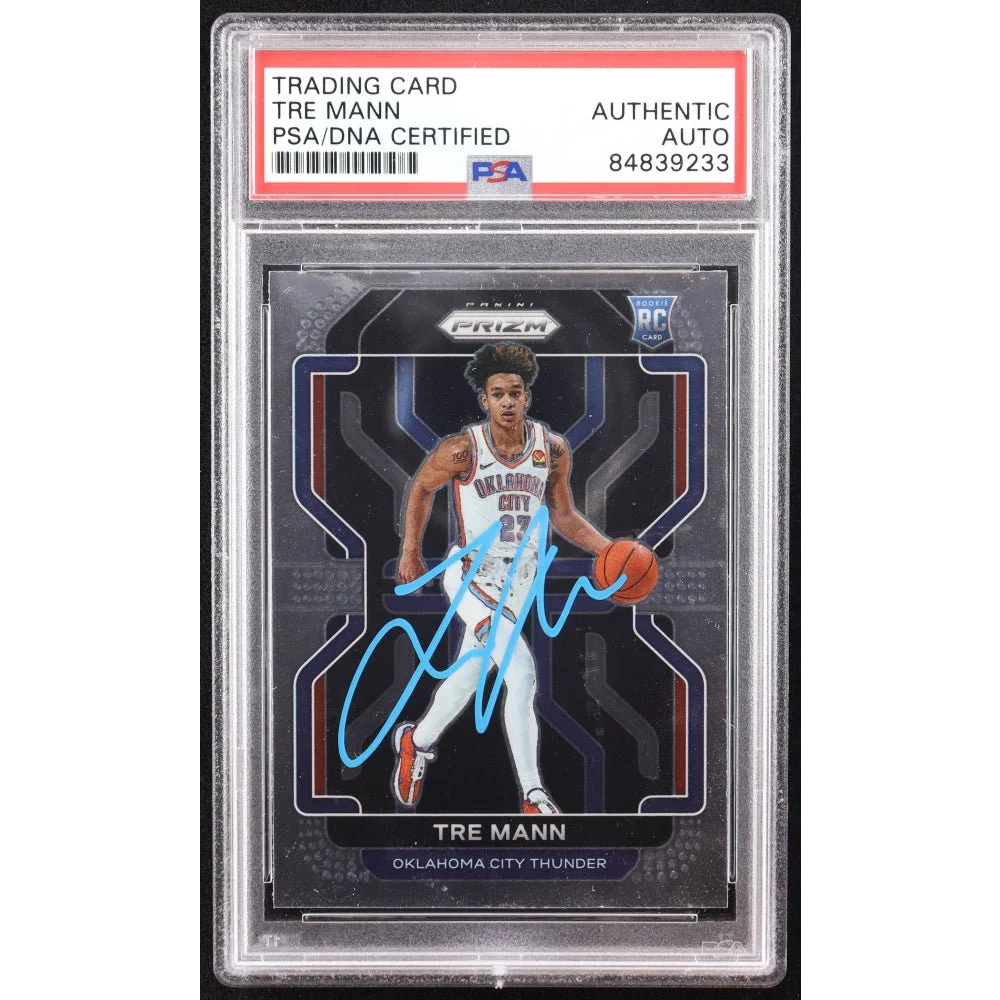 PSA-certified Tre Mann rookie card autographed Panini Prizm Gem product shot