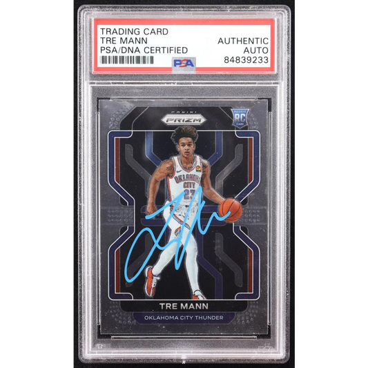 PSA-certified Tre Mann rookie card autographed Panini Prizm Gem product shot