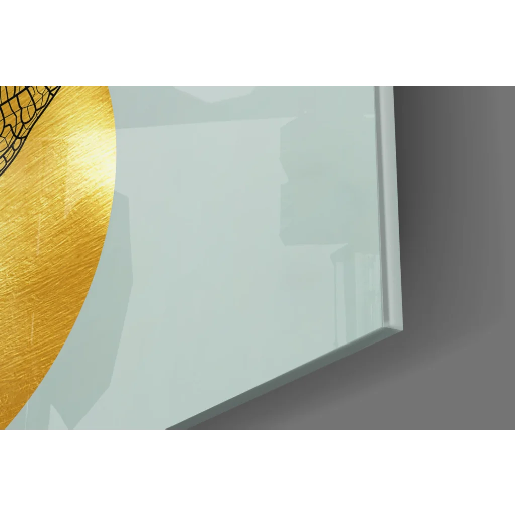 Sleek teal gold tree glass wall art with shimmering leaves and bold circular design